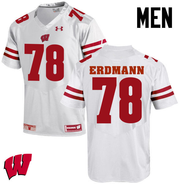 Wisconsin Badgers Men's #78 Jason Erdmann NCAA Under Armour Authentic White College Stitched Football Jersey YH40K20KJ